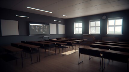 Empty Modern Classroom Ready For Students Learning