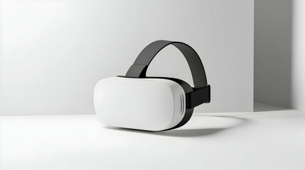 White VR headset with black headband on white background.