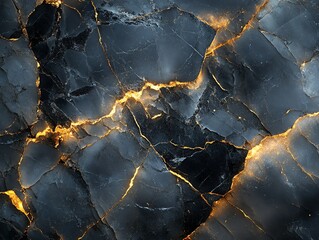 Fototapeta premium A close-up of dark marble with glowing golden veins, showcasing natural beauty and texture.