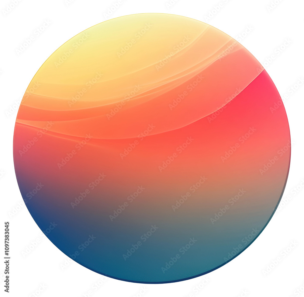 Poster circular graphic object with smooth gradient shading in bright colors isolated on transparent backgr