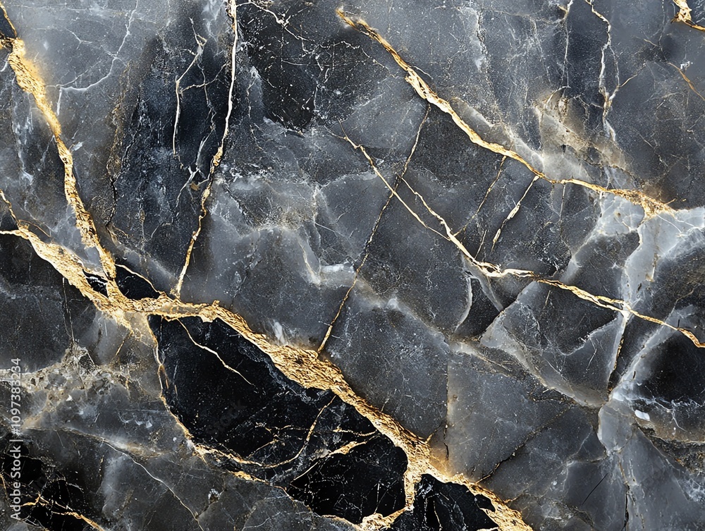 Poster a close-up view of a dark marble surface with golden veining.