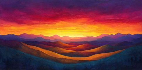 Vibrant Sunset Over Rolling Mountain Ranges