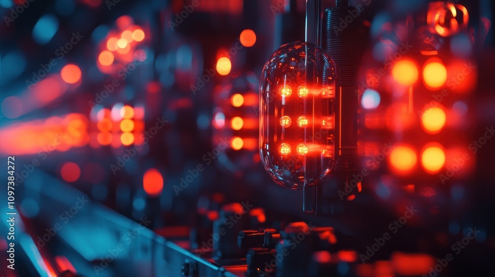 Poster physicists are conducting an experiment on quantum uncertainty in a dark, quiet laboratory.