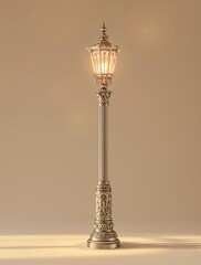Fototapeta premium Soft sunbeams illuminating a vintage metal lantern post, rustic decor, weathered metal, metal lantern, vintage style