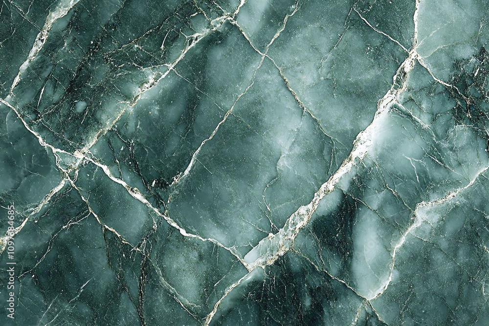 Poster a close-up of green marble with white veining, showcasing its natural texture and patterns.