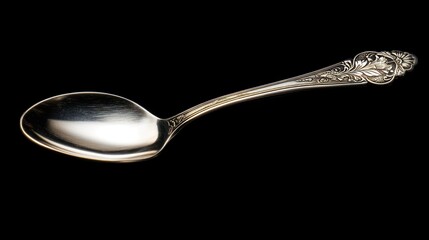 Ornate Silver Spoon Isolated On Black Background