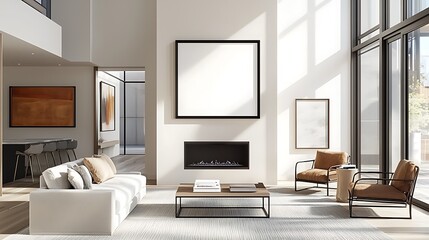 Stylish frame mockup in living room modern interior design inspiration natural light contemporary style