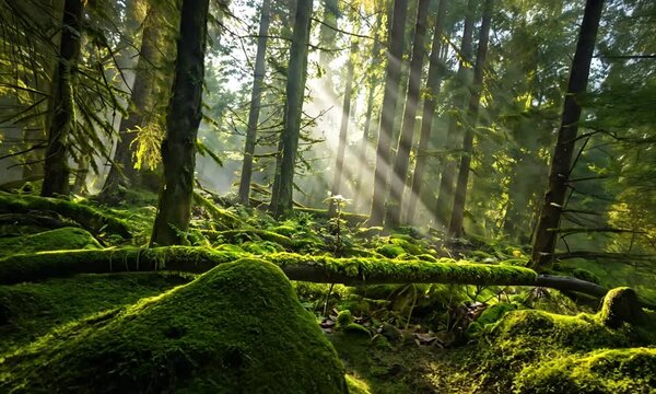 Cinematic Dolly Out Natural Forest With Soft Sun Rays
