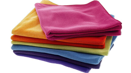 Assorted microfiber cloths in top view set against a white background.