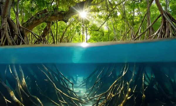 Mangrove Roots In Calm Clear Water