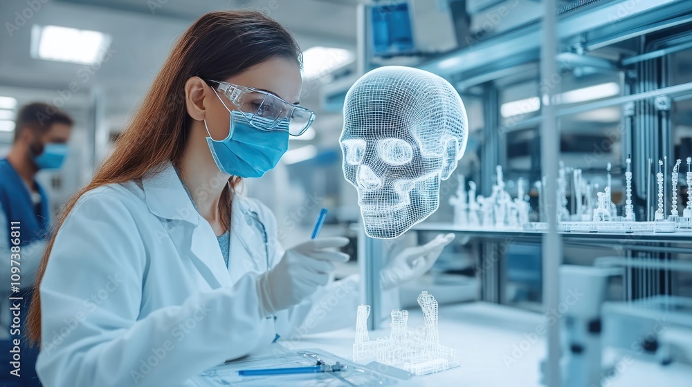 Aufkleber scientists using 3d printers to create medical prosthetics in a modern workshop environment