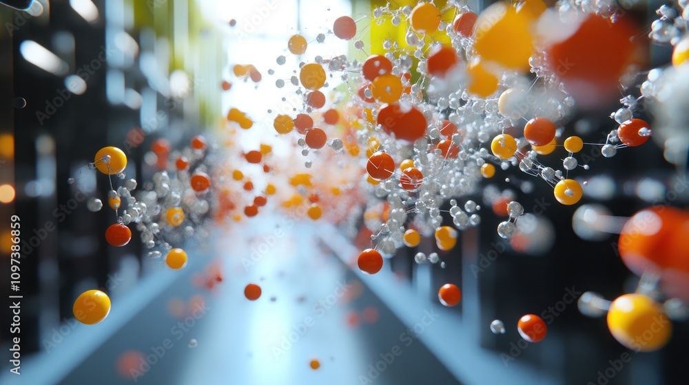 Poster simulating 3d chemical molecules in software, where computational scientists analyze chemical reacti