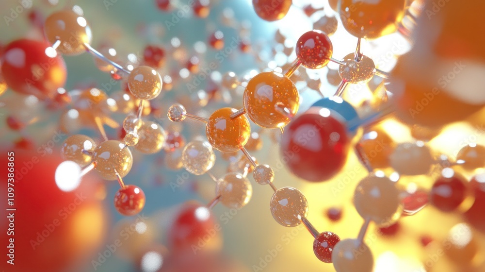 Poster simulating 3d chemical molecules in software, where computational scientists analyze chemical reacti