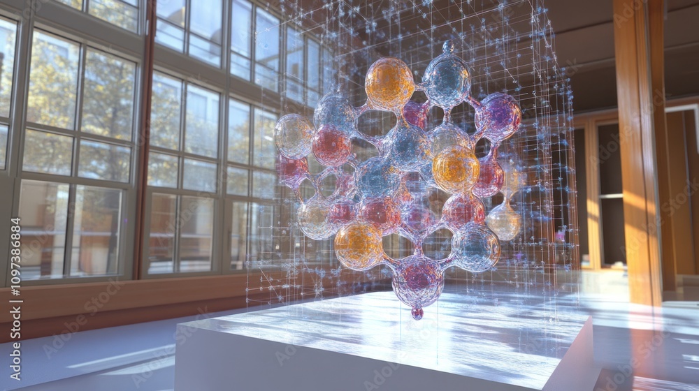Aufkleber simulating 3d chemical molecules in software, where computational scientists analyze chemical reacti