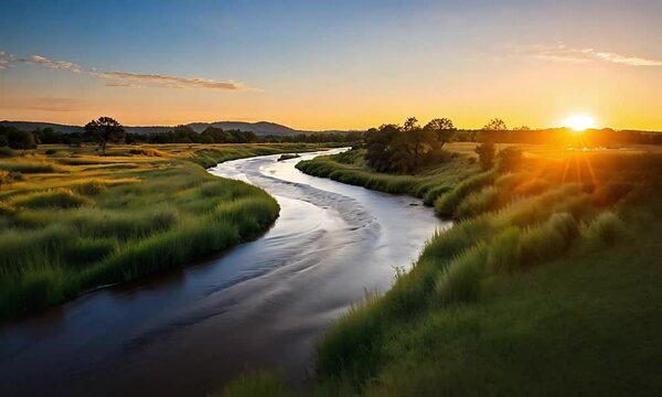 Orange Light Over Calm River Scene