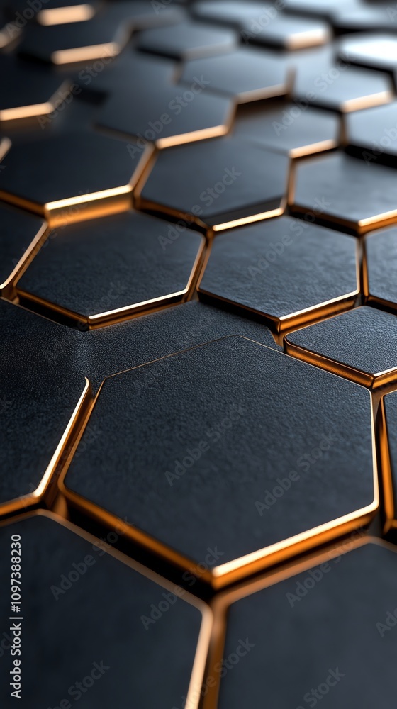Poster A close-up of a textured hexagonal pattern with a metallic sheen.