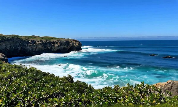 Rocky Coastline With Clear Blue Ocean Waves