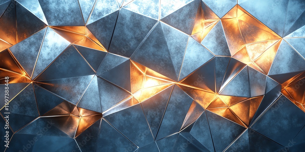 Poster Abstract geometric pattern with metallic textures and warm lighting.