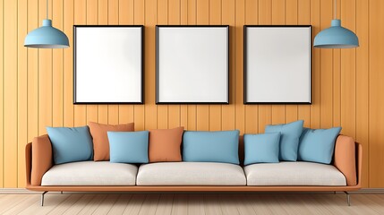 Fototapeta premium Stylish frame mockup in living room modern decor contemporary design cozy environment inside view