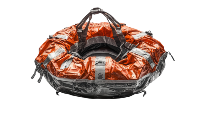 Inflatable Wilderness Raft Portable Adventure Gear Resilient Design Durable Material Versatile Use Outdoor Exploration Isolated on white background or PNG