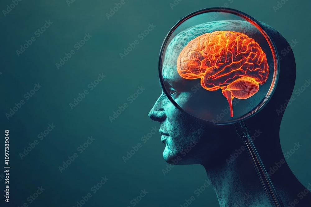 Aufkleber abstract profile of a human head with glowing neural pathways against a digital matrix symbolizing a