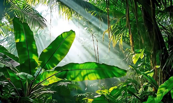 Tropical Forest With Dense Green Leaves