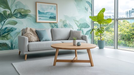 Frame mockup in living room modern design indoor garden contemporary art cozy atmosphere