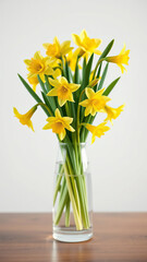 A bundle of fresh-cut daffodil stems arranged in a vase, flower bouquet, fresh daffodils, floral centerpieces