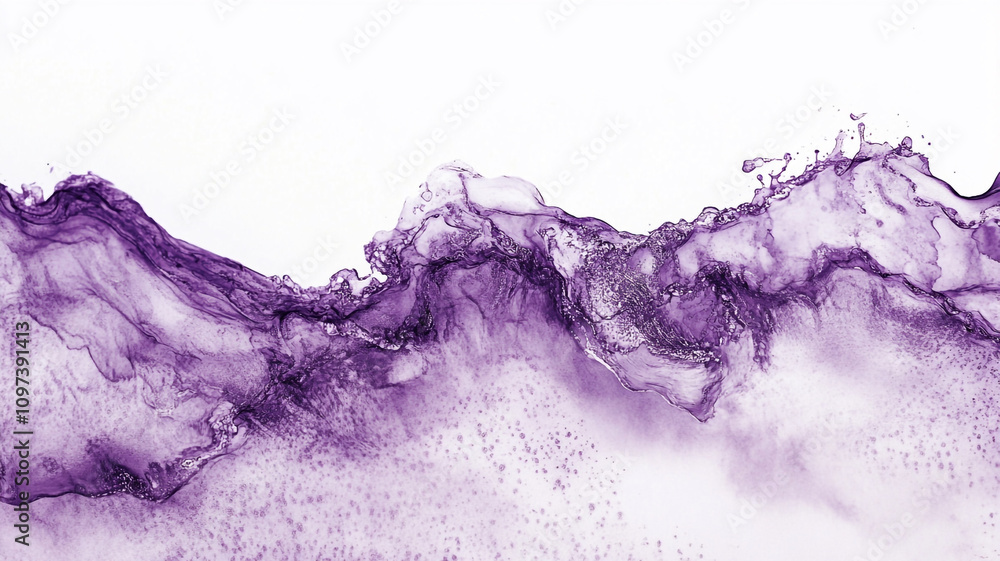 Poster flowing waves of vibrant purple liquid creating an artistic abstract pattern