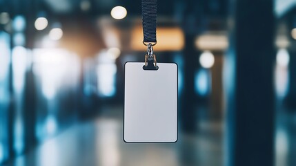 Blank Identification Badge Hanging On Lanyard