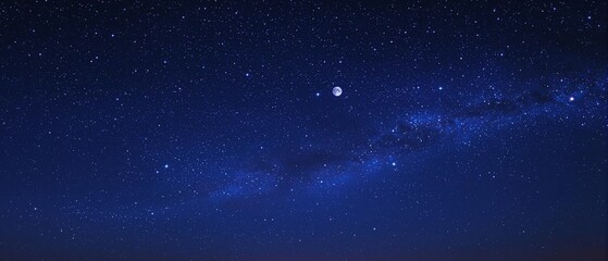 Fototapeta premium A close-up of a starry night sky with a full moon hanging low in the horizon, stars, galaxy