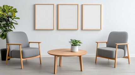 Elegant frame mockup in living room showcasing minimalist design and cozy ambiance