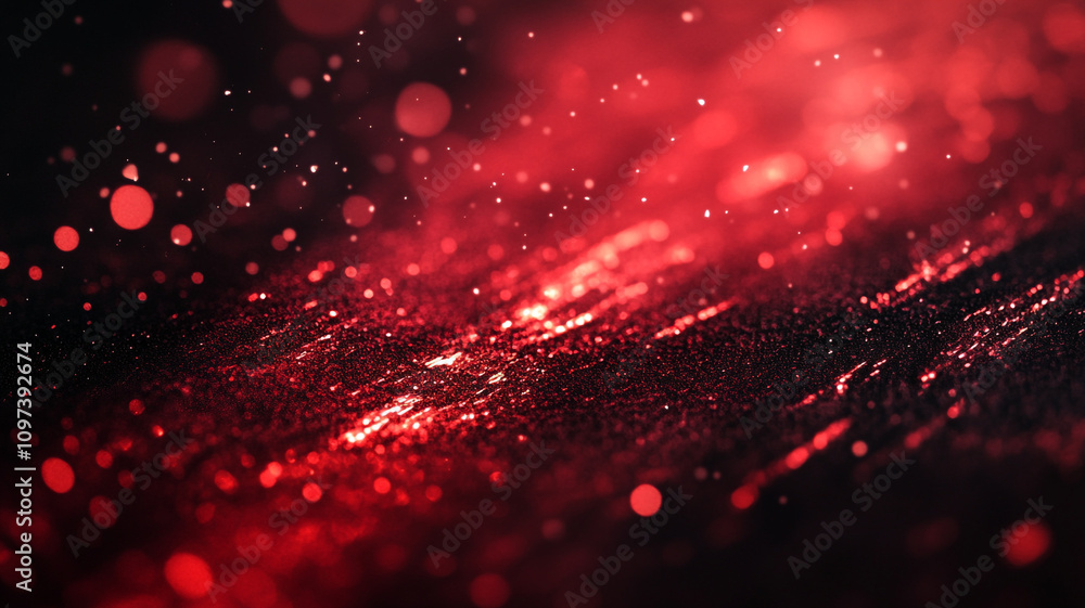 Poster dynamic display of red particles creating a vibrant textured background