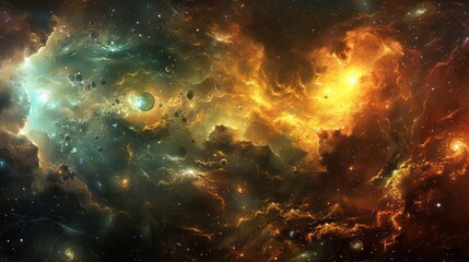 Fototapeta premium A vibrant cosmic scene depicting swirling galaxies and nebulae in deep space.