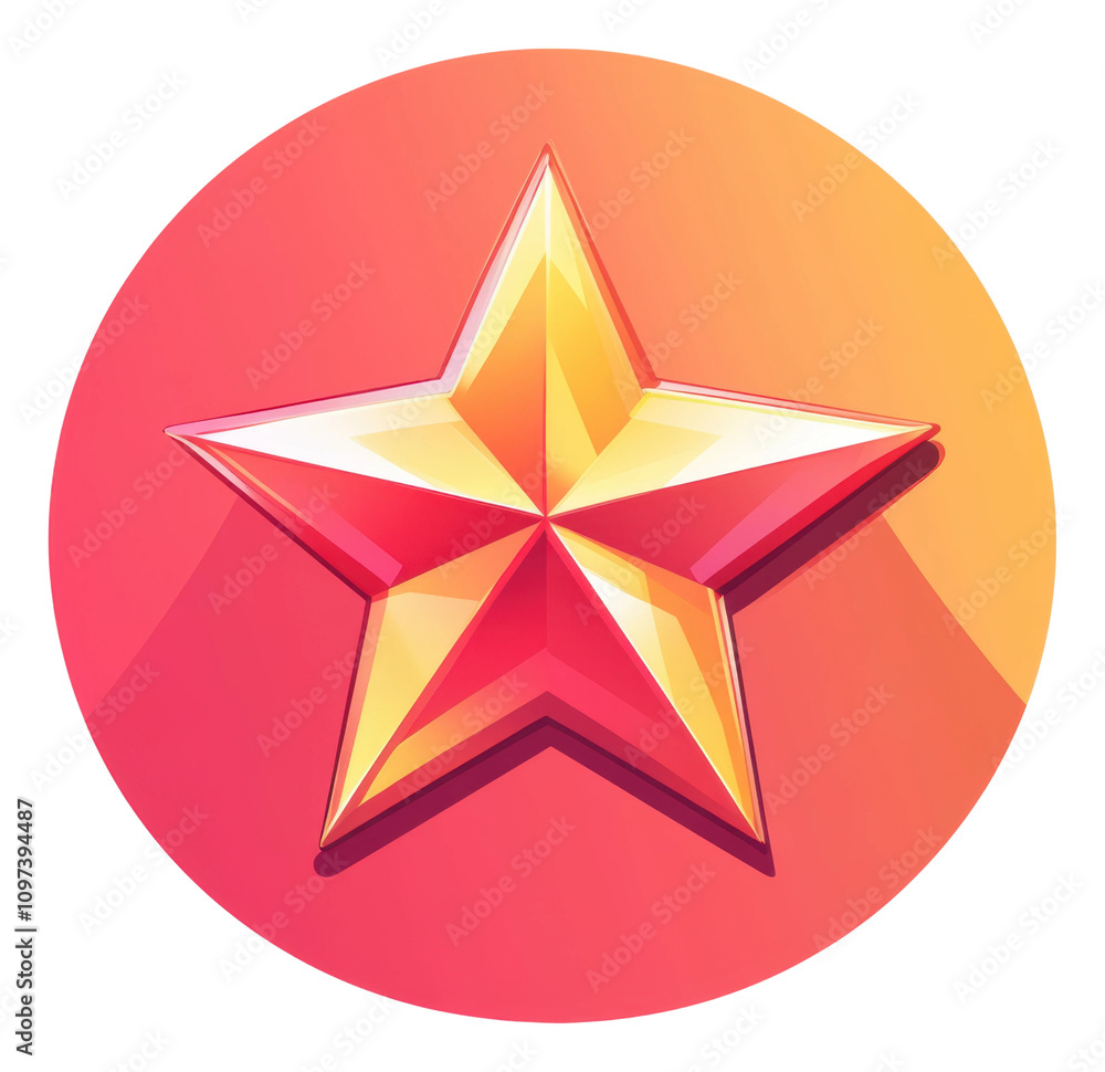 Poster colorful five-pointed star icon on smooth gradient background isolated on transparent background