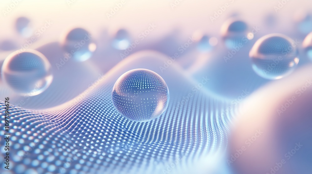 Poster Abstract representation of spheres on a textured surface, creating a futuristic visual effect.