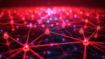 Abstract digital network visualization with glowing nodes and connections.