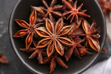 Bowl with aromatic star anise, closeup