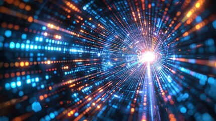 Fototapeta premium Abstract visualization of light and data streaming through a tunnel of vibrant colors.