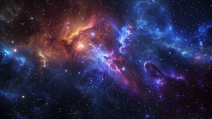 Naklejka premium A vibrant cosmic scene showcasing colorful nebulae and stars in deep space.