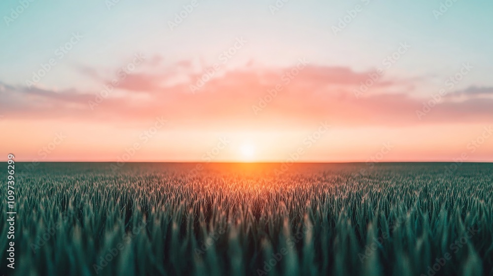 Poster sunset wheat field serenity