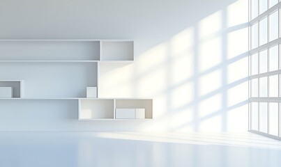  Supermarket Shelves With Blank Banners And POS Display Design. 3D rendering design. 