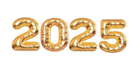Golden Metal Balloon New Year 2025 Sign. 3d Rendering