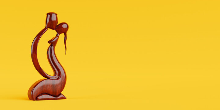 Abstract Red Wood Man and Wooman in Love Statue. 3d Rendering