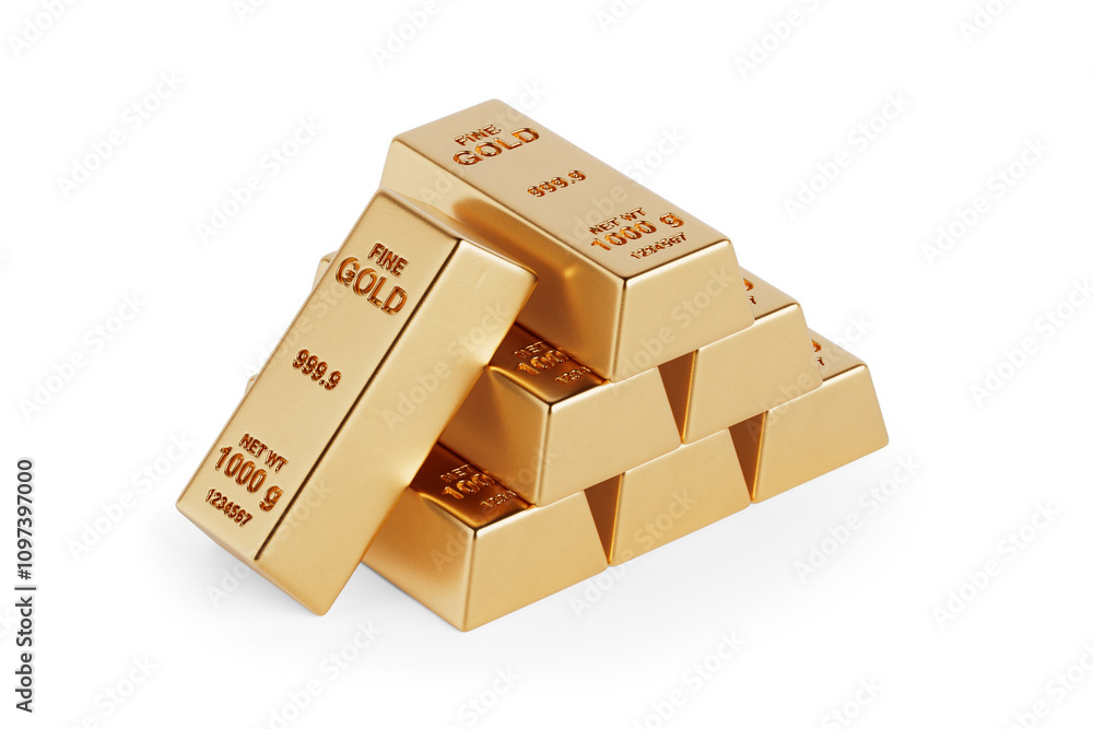 Poster stack of fine gold bars. 3d rendering