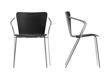 Black Modern Plastic Chair with Chrome Legs. 3d Rendering
