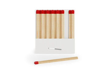 White Book Matchbox Mockup with Matches. 3d Rendering