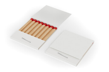 White Book Matchbox Mockup with Matches. 3d Rendering