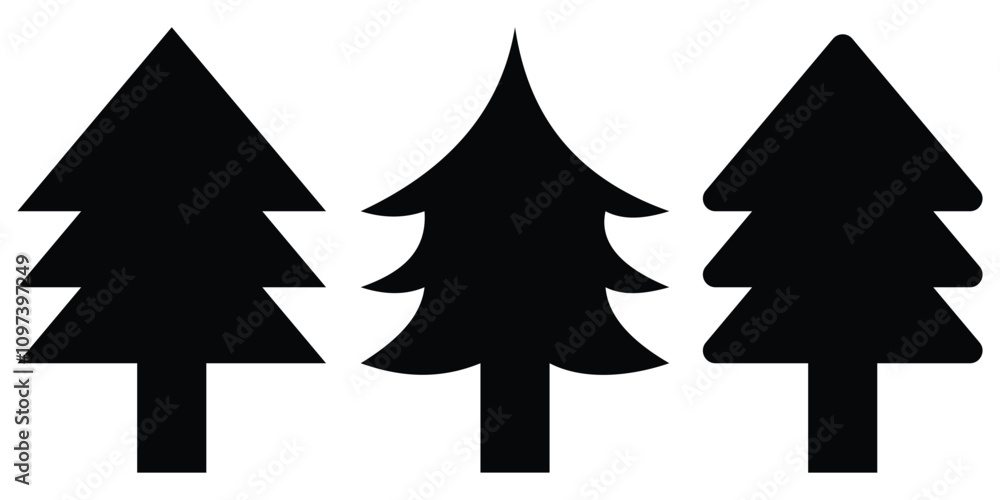 Poster hand drawn abstract christmas pine trees. christmas tree icon set. fir tree vector set. vector illus