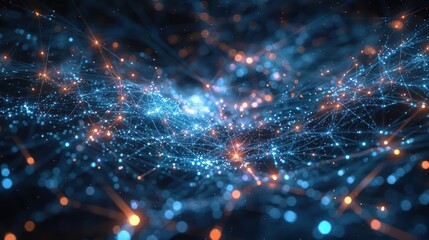 Obraz premium Abstract digital visualization of interconnected nodes and lines, representing data flow.